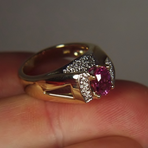 Fine Pink Natural Sapphire 14 kt Gold and Diamond Ring  Litnon.com