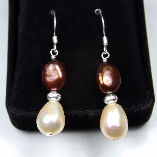 Cultured Chinese Pearl Sterling Silver Earrings  Litnon.com