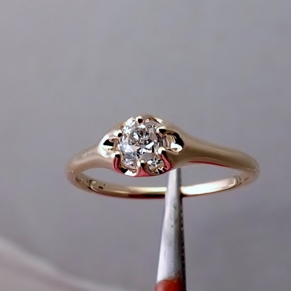 Antique Mine Cut Diamond Ring 0.45ct H I1  Litnon.com