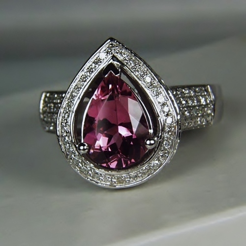 High Quality 14 kt Purple Pink Tourmaline and Diamond Ring  Litnon.com