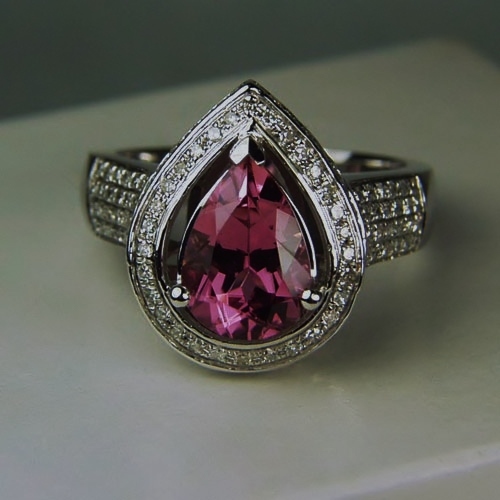 High Quality 14 kt Purple Pink Tourmaline and Diamond Ring  Litnon.com