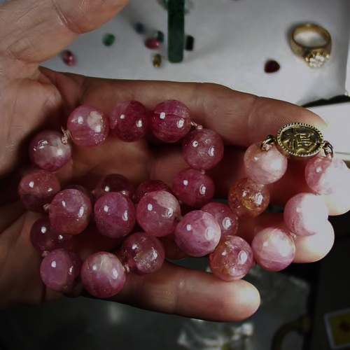 Antique California Pink Tourmaline Bead Necklace  Litnon.com