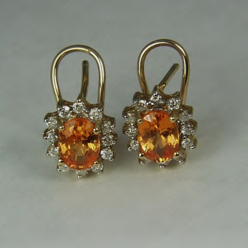 Mandarin Spessartite Garnet & Diamond 14 kt Earrings GL Litnon.com