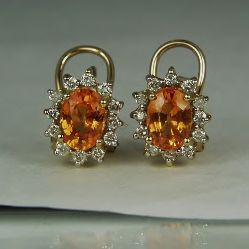 Mandarin Spessartite Garnet & Diamond 14 kt Earrings GL Litnon.com