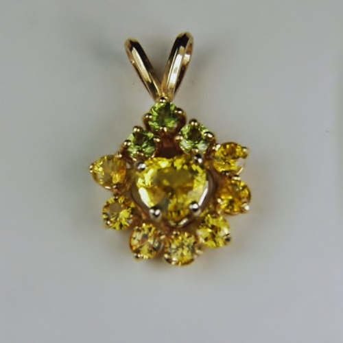 Bright! Natural Yellow Sapphire & Peridot Pendant 14 kt GLI  Litnon.com
