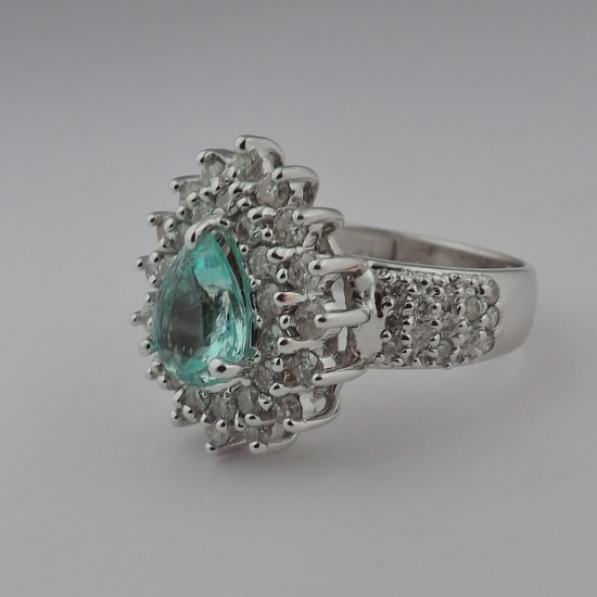 Paraiba Tourmaline 14 kt White Gold Diamond Ring GL Litnon.com