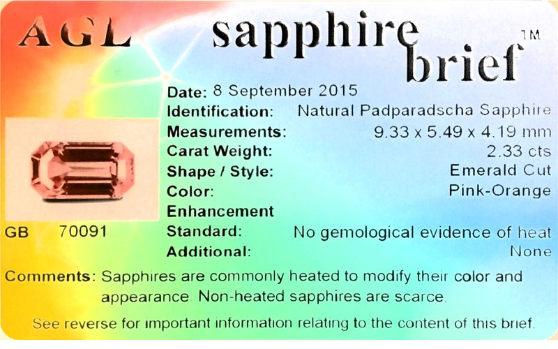 AGL Certified Unheated Padparadscha Sapphire Sri Lanka 2.33 ct  Litnon.com