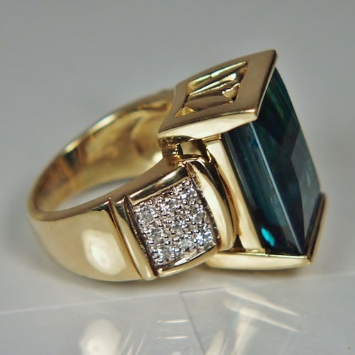 Quality Fine Blue Green Brazil Tourmaline Diamond 18 kt Ring  Litnon.com