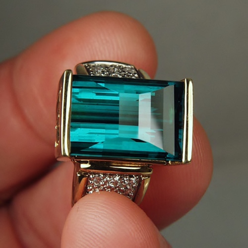 Quality Fine Blue Green Brazil Tourmaline Diamond 18 kt Ring  Litnon.com