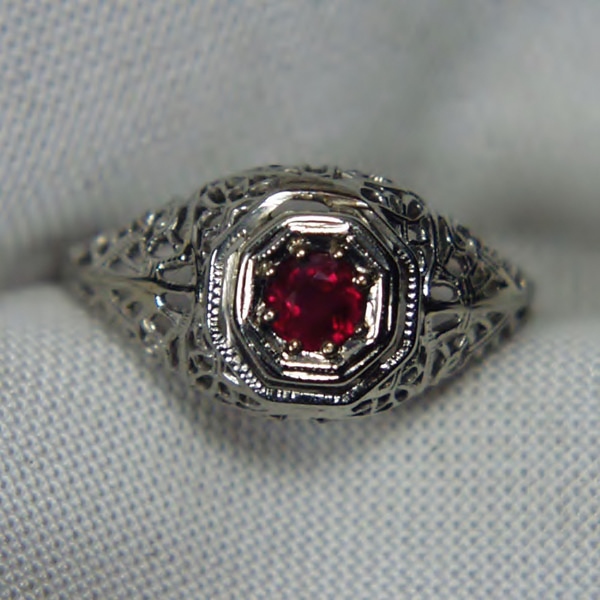 Antique 18kt Filigree White Gold Burmese Ruby Ring  Litnon.com