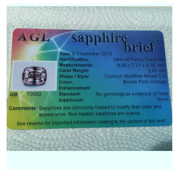 AGL Certifed! Unheated Light Peach Pink Color Sapphire Sri Lanka 2.61ct  Litnon.com