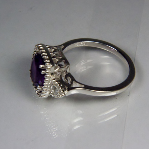 USA Made Sterling Silver Amethyst - White Sapphire Ring  Litnon.com