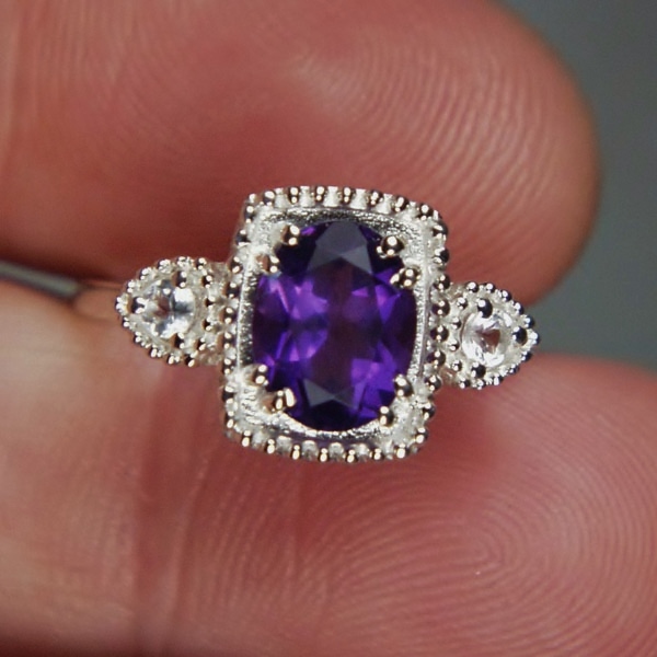 USA Made Sterling Silver Amethyst - White Sapphire Ring  Litnon.com