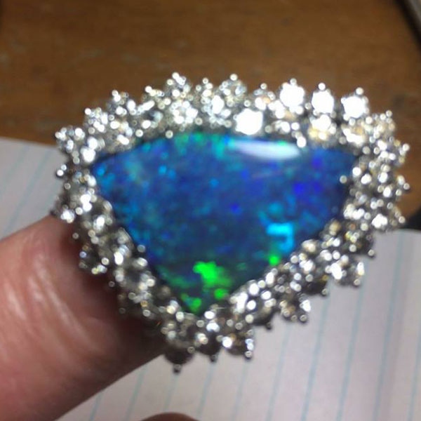 Estate Australian Boulder Opal Platinum and Diamond Ring  Litnon.com
