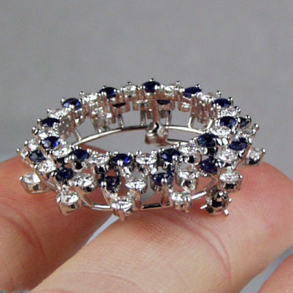 Vintage Quality Platinum Diamond Sapphire Pendant - Brooch  Litnon.com