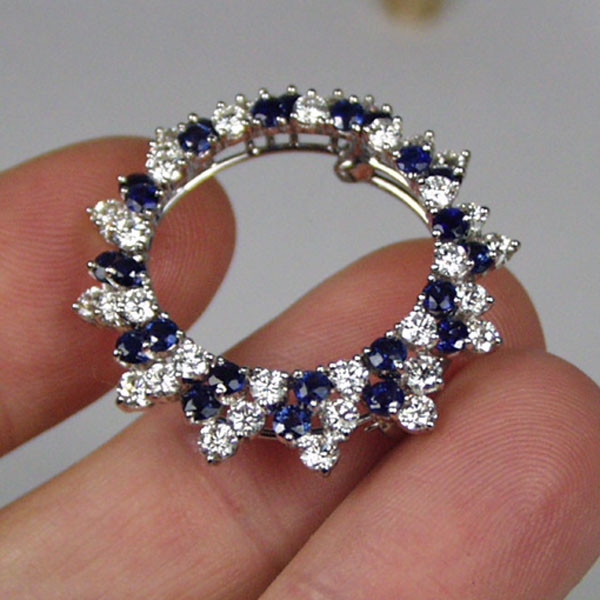 Vintage Quality Platinum Diamond Sapphire Pendant - Brooch  Litnon.com