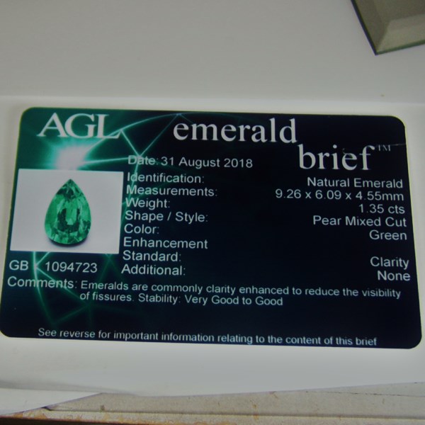Fine Color and Clarity AGL Certified Zambian Emerald 1.35 ct  Litnon.com