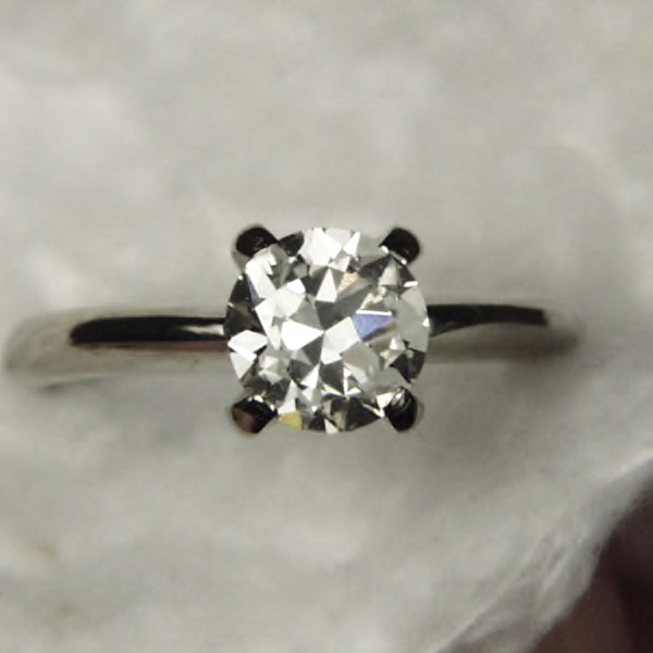 Estate Ladies 14 KT White Gold Euro Cut Diamond Ring 1.06 ct  Litnon.com