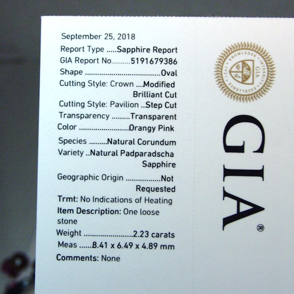 GIA Certified! Unheated Padparadscha Sapphire Sri Lanka 2.23 ct  Litnon.com