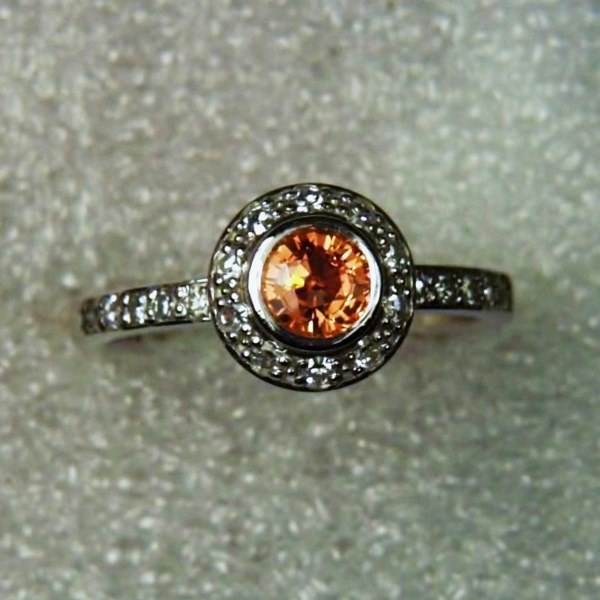 Natural Orange Sapphire and Diamond 14 kt Ring  Litnon.com