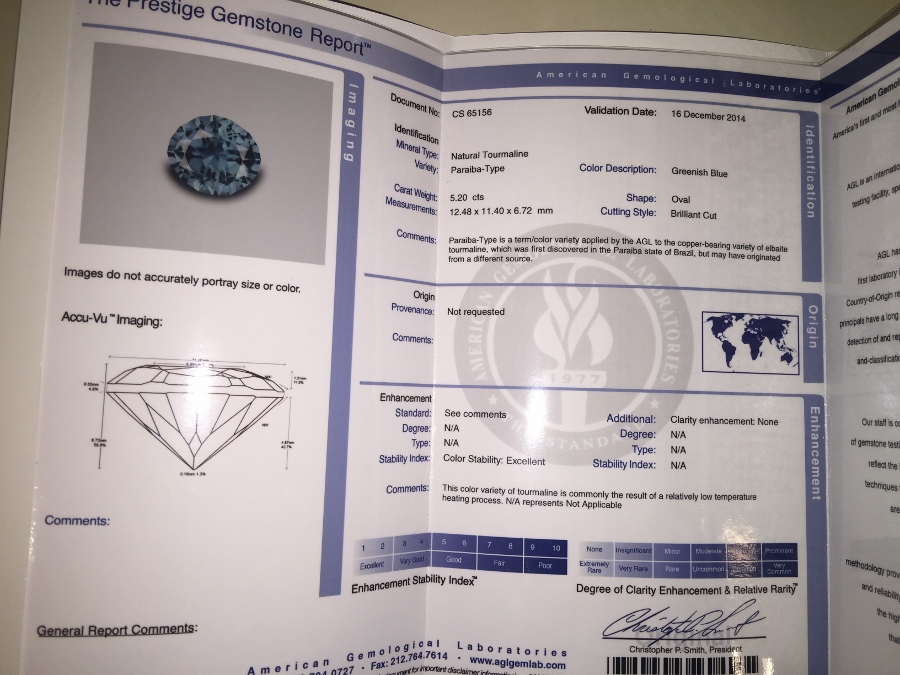 AGL Certified! Cuprian Paraiba Type Tourmaline 5.20 ct! GL Litnon.com