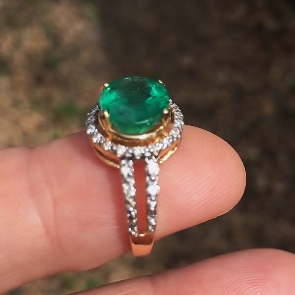 Fine Color! Colombian Emerald & Diamond Ring 14 kt  Litnon.com