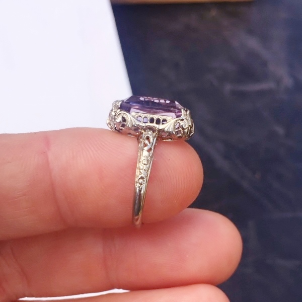 Antique 14kt White Gold Filigree Amethyst Ring  Litnon.com