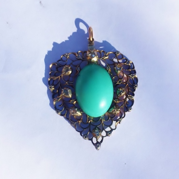 Antique Georgian Period Persian Turquoise Diamond Pendant  Litnon.com