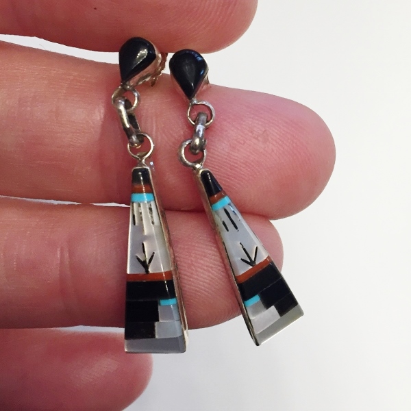 Vintage Signed Zuni Native American Sterling Pendant and Earrings  Litnon.com