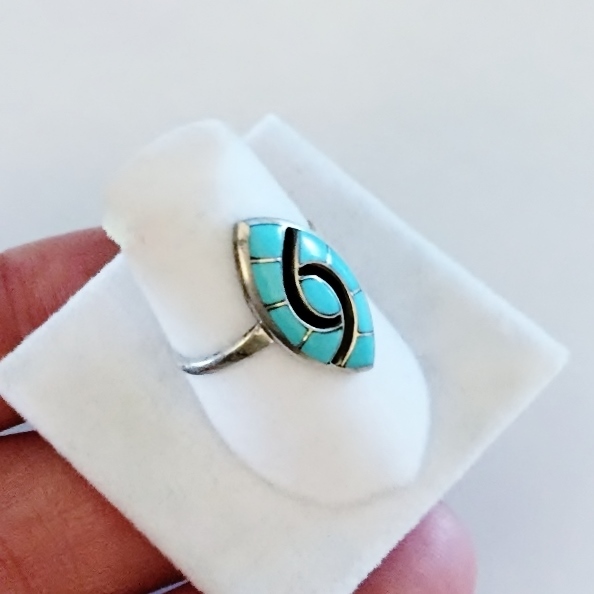 Vintage Zuni Native American Sterling Silver Onyx and Turquoise Ring  Litnon.com