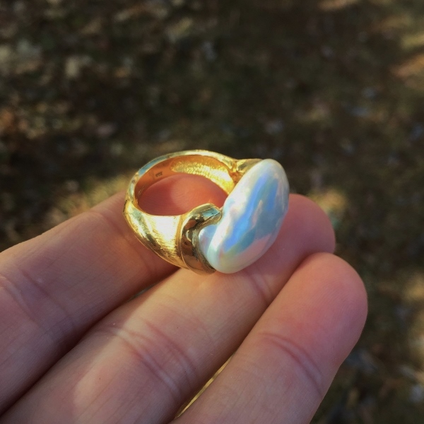 Antique Huge Salt Water Keshi Pearl In Heavy 18 karat Gold Ring  Litnon.com