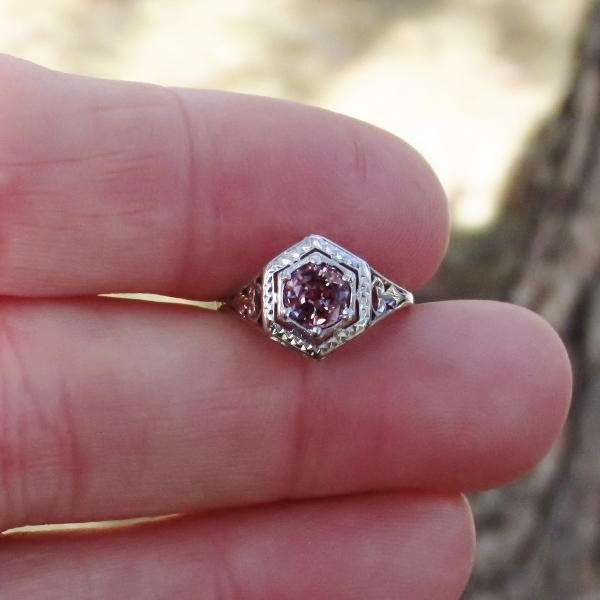 Antique 18kt Filigree White Gold Diamond and Purple Sapphire Ring  Litnon.com