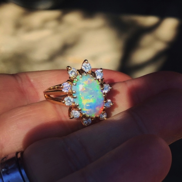 Color and Fire Australian Opal and Diamond Ring 14kt  Litnon.com