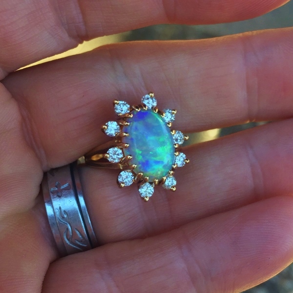 Color and Fire Australian Opal and Diamond Ring 14kt  Litnon.com