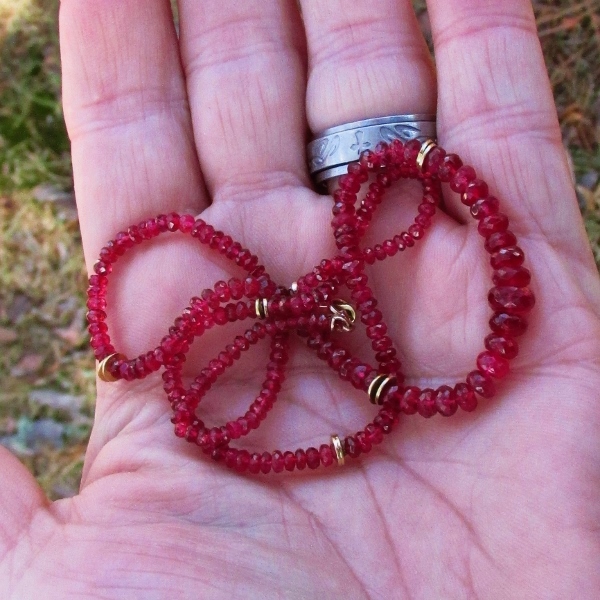 Ruby Red Spinel and 14 kt Rondell Bead Necklace 19
