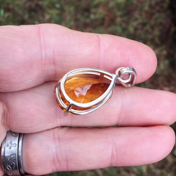 USA Hand Made! Sterling Silver Citrine Pendant 28 carats!  Litnon.com