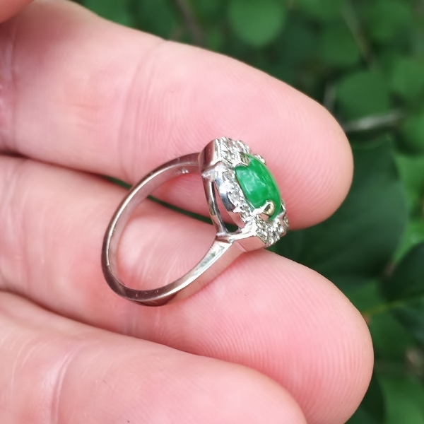 Vintage! Green Jadeite Palladium Diamond Ring GL Litnon.com