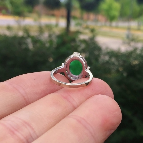 Vintage! Green Jadeite Palladium Diamond Ring GL Litnon.com