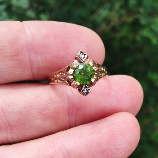 Antique Russian Demantoid and Rose Cut Diamond Ring Litnon.com