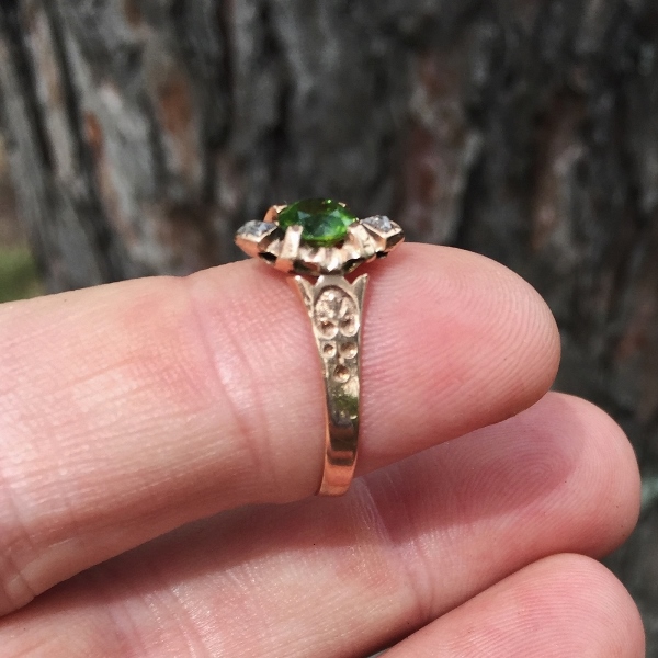 Antique Russian Demantoid and Rose Cut Diamond Ring Litnon.com