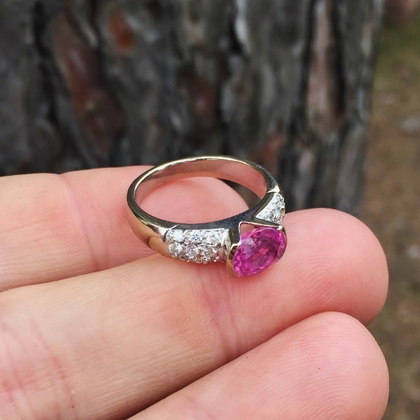 Burmese Pink Sapphire 2.12 ct 14kt White Gold and Diamond Ring  Litnon.com