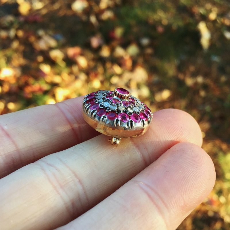 Antique 14kt Gold Burmese Ruby and Point Cut Diamond Brooch  Litnon.com