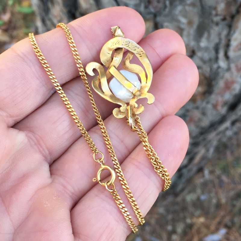 Art Deco Fresh Water Pearl 14 kt. Pendant and Chain  Litnon.com