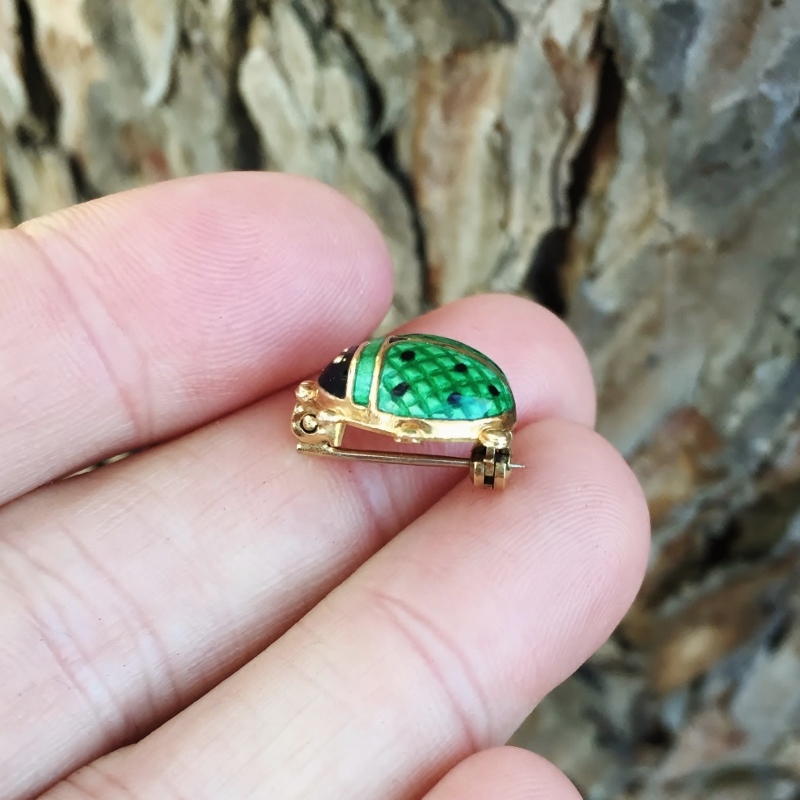 Antique 14 Karat Enamel Lady Bug Pin From Italy  Litnon.com