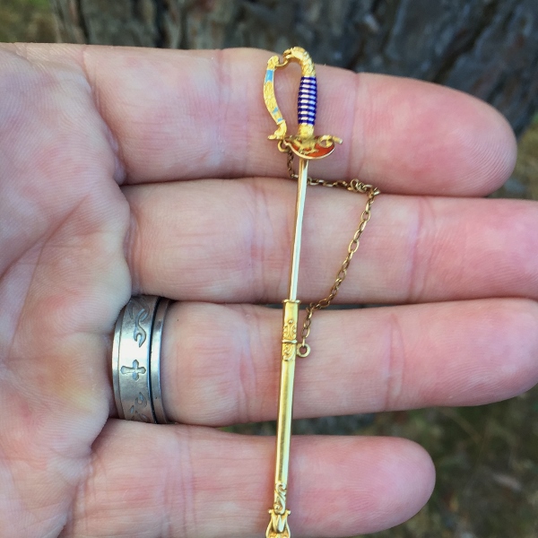 Antique! Victorian 14 karat Enamel Sword Jabot Pin & Scabbard GL Litnon.com