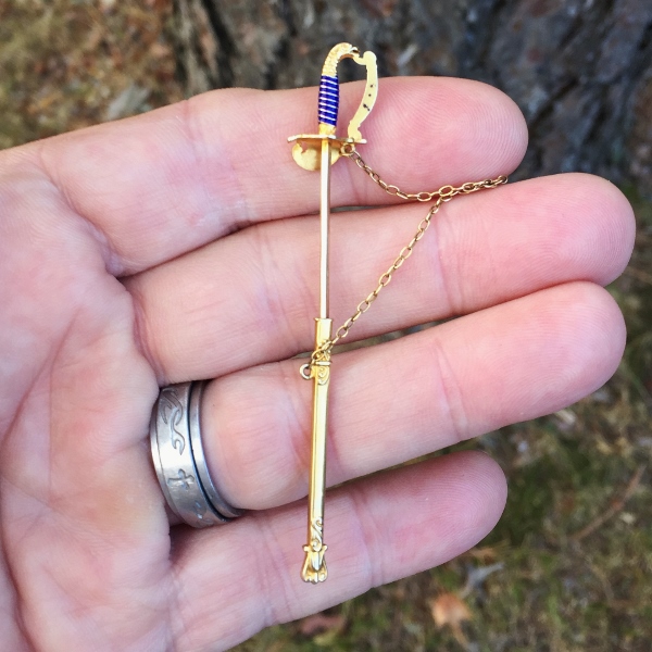 Antique! Victorian 14 karat Enamel Sword Jabot Pin & Scabbard GL Litnon.com
