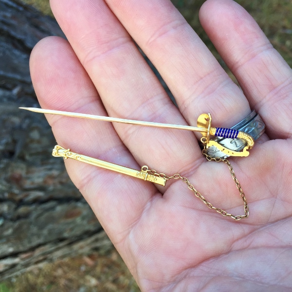 Antique! Victorian 14 karat Enamel Sword Jabot Pin & Scabbard GL Litnon.com