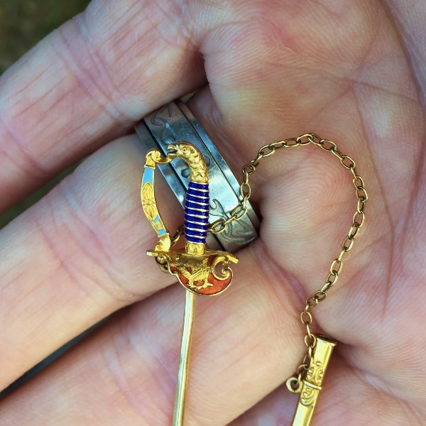 Antique! Victorian 14 karat Enamel Sword Jabot Pin & Scabbard GL Litnon.com