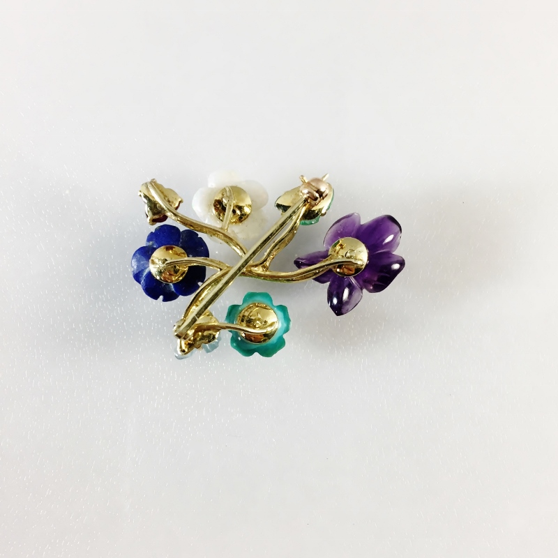 Vintage 14 karat Gold Diamond and Gemstone Brooch  Litnon.com