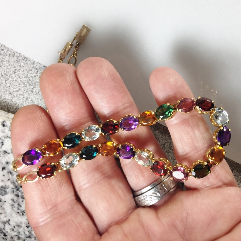  Vintage Multi- Color Natural Gemstone Necklace Brazil 14kt GLI  Litnon.com